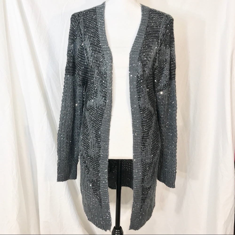 Confess Sequin Open Front Maxi Cardigan
